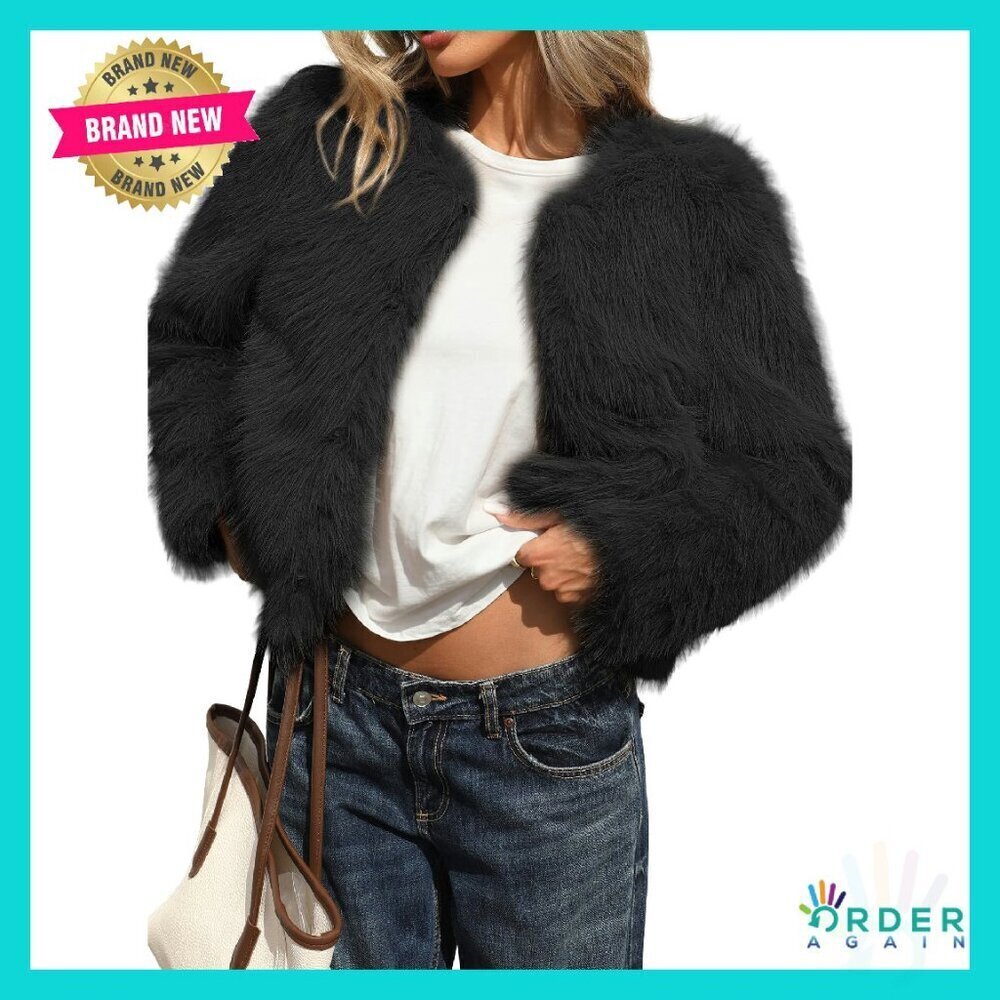 Fluffy Faux Fur Cropped Coat Soft Warm Winter Jacket Elegant Chic Y2K